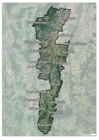Luftbild mit dem Umgriff der Schwammregion